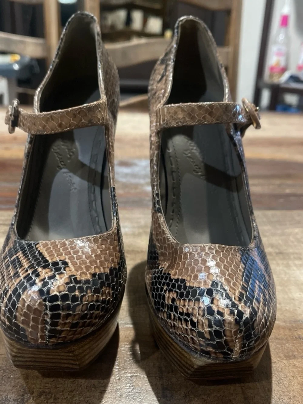Alice + Olivia Brown Snake-Print Platform Mary Jane Heels